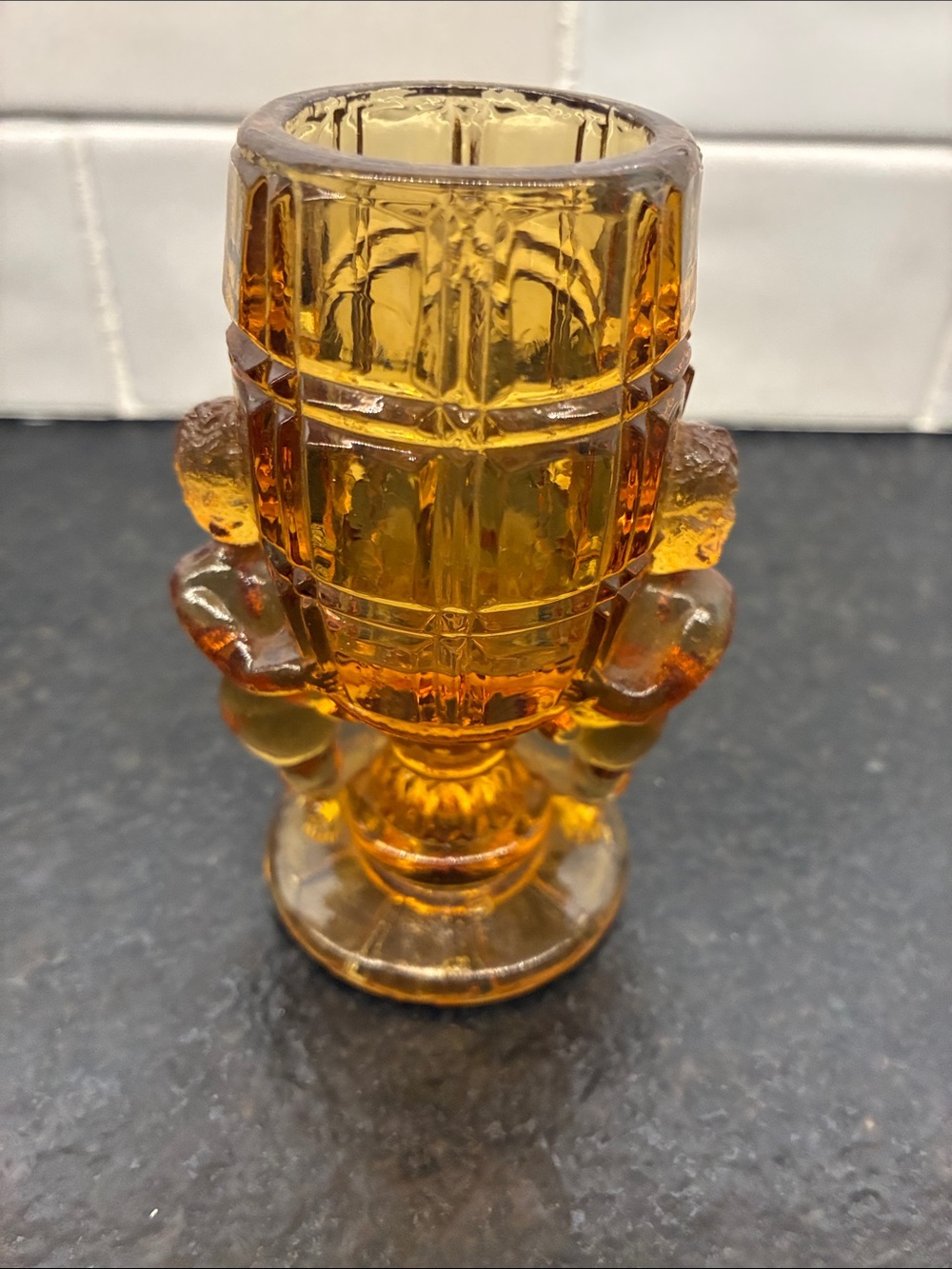 Amber Vintage Glass Toothpick Holder